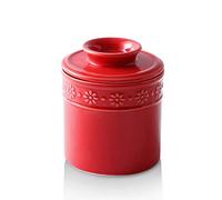 KOOV Ceramic Butter Crock, Butter Keeper for Counter, French Butter Dish Big Capacity, Daisy Series (Red)