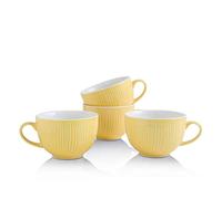 KOOV Ceramic Soup Mugs with Handles, Large Coffee Mug, Soup Bowls with Handles Microwave Safe, 24 Ounce Big Mug, Coffee Mugs Set of 4 (Yellow)