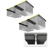 Koova Overhead Bin Rack for Four Bins | Overhead Garage Storage Rack to Mount on Ceiling with Adjustable Width | Supports Most Black and Yellow Storage Bins |4 Sets