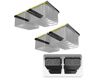 Koova Overhead Bin Rack for Four Bins | Overhead Garage Storage Rack to Mount on Ceiling with Adjustable Width | Supports Most Black and Yellow Storage Bins |4 Sets