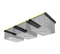 Koova Overhead Bin Rack for Three Bins | Overhead Garage Storage Rack to Mount on Ceiling with Adjustable Width | Supports Most Black and Yellow Storage Bins | 3 Sets