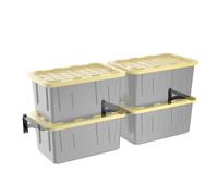 Koova Wall Mounted Tote Rack Storage System, Fits 27-Gallon Black and Yellow Commander Style Bins, Heavy Duty Steel, Made in USA (3-Piece Set)