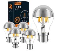 KOOYWAN A60 Silver Crown Bulb-6W(60W Equivalent) Dimmable Half Chrome LED Light Bulb, Vintage Edison Bulbs, Anti-Glare, B22 Bayonet Filament Bulb, 2700K Warm White, Pack of 5