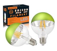 KOOYWAN Apple Green LED Light Bulb G95 Globe, Dimmable 8W Vintage Filament 2700K Warm White Half Crown Mirror Bulb Anti Dazzle use for Decorative Indoor Lighting E27 Screw Cap-Pack of 2