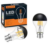 KOOYWAN B22 Bayonet Black Crown Light Bulb-Dimmable 6W A60 A Shape Decorative Classic LED Edison Bulb Black Mirror Tipped Reflected Light 2700K Warm White-Pack of 2