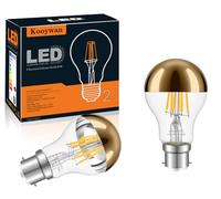 KOOYWAN B22 Bayonet Gold Crown Light Bulb-Dimmable 6W A60 A Shape Decorative Classic LED Edison Bulb Gold Mirror Tipped Reflected Light 2700K Warm White-Pack of 2