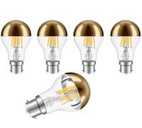 KOOYWAN B22 Bayonet Gold Crown Light Bulb-Dimmable 6W A60 A Shape Decorative Classic LED Edison Bulb Gold Mirror Tipped Reflected Light 2700K Warm White-Pack of 5