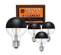 KOOYWAN Black Crown LED Light Bulb Vintage E27 2700K Warm White Half Chrome Crown Mirror G80/G25 Globe Shape Dimmable Decorative Edison LED Bulb 6W Pack of 4