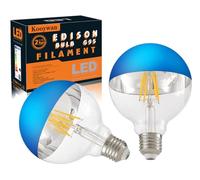 KOOYWAN Blue LED Light Bulb G95 Globe, Dimmable 8W Vintage Filament 2700K Warm White Half Crown Mirror Bulb Anti Dazzle use for Decorative Indoor Lighting E27 Screw Cap-Pack of 2
