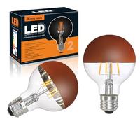 KOOYWAN Brown Crown Mirror Lights Bulb 6W(60W Equivalent) Half Chrome Lights Bulb Dimmable E27 LED Edison Bulb G80/G25 Globe Shape Decorative LED Bulb Half Reflected Light 2700K Soft White Pack of 2