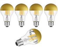 KOOYWAN E27 Copper Gold Crown Light Bulb-Dimmable 6W A60 Decorative Classic LED Edison Bulb Red Mirror Tipped Reflected Light 2700K Warm White 5pcs