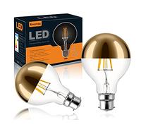 KOOYWAN Gold Crown Mirror LED Lights Bulb 6W(60W Equivalent) Half Chrome Lights Bulb Dimmable B22 LED Edison Bulb G80/G25 Globe Shape Decorative Bulb Half Reflected Light 2700K Soft White Pack of 2
