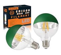 KOOYWAN Green LED Light Bulb G95 Globe, Dimmable 8W Vintage Filament 2700K Warm White Half Crown Mirror Bulb Anti Dazzle use for Decorative Indoor Lighting E27 Screw Cap-Pack of 2