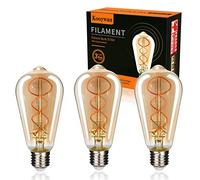 KOOYWAN Pendant Lights LED E27 Vintage Edison Bulb 4W (Eqv. 40W) Dimmable 2700K Warm White, Squirrel Cage Flexible Spiral Filament ST64 400lm Decorative Energy Saving Light Pack of 3