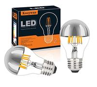 KOOYWAN Silver LED Crown Light bulb-E27 Screw Bulb-Dimmable 6W (60W Equivalent) A60 A Shape Decorative LED Classic Edison Bulb Silver Mirror Reflected Light 2700K Warm White Pack of 2
