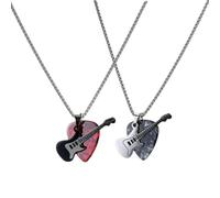 Kopida 2PCS Guitar Pick Necklace for Men & Women, Hip-hop Titanium Steel Guitar Pick Holder Pendant Necklace with 23.6 Inch Chain, Music Lovers Birthday Gift