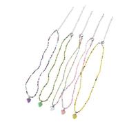 Kopida 5 Pcs Candy Color Beaded Necklace Sweet Beaded Love Pendant Cute Beaded Clavicle Chain Sweater Chain Fashion Dressing Accessories for Women