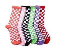 Kopida 6Pairs Harajuku Checkerboard Socks Hip Hop Cotton Socks Contrast Color Checkerboard Socks for Men and Women, Black, Red, Green, Purple, Orange, Pink, 14-15 UK