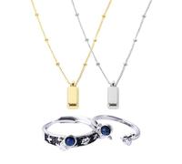 Kopida Astronaut Couple Rings Elegant Star Adjustable Opening Finger Rings Lovers Wedding Rings Small Gold Bar Pendant Necklace Fashion Clavicle Chain Jewelry