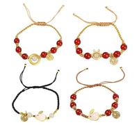 Kopida Bracelets 4PCS Imitation Hetian Jade Rabbit Bracelets Women Chinese Trendy Adjustable Hand Rope Cute Rabbit Red Bead Hand Rings Female Fashion Jewelry