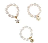 Kopida Elastic Rings 3PCS Pearl Finger Rings Pearl Beaded Elastic Ring Minimalist Finger Ring Star Heart Bead Pendant Rings For Women Geometric Party Jewelry
