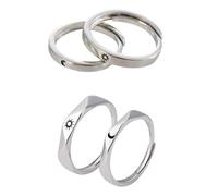 Kopida Finger Rings Set 2Pairs Couple Rings Fashion Simple Opening Sun Moon Ring Set Silver Color Adjustable Ring For Men Women Couple Engagement Jewelry