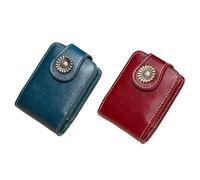 Kopida Makeup Lipstick Case with Mirror for Outside, Portable Retro Mini Bag for Women Travel Pocket Cosmetic Pouch Takes Up to 3 Lipsticks, Wine Red, Blue