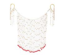 Kopida Sparkly Women's Hanfu Face Veil Chinese Fairy Face Cover Sparkly Rhinestone Crystal Tassel Veil Belly Dancing Veil Hanfu Headdress Face Hanging Ear Masquerade for Women Girls, Red, Large