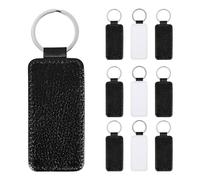 Kopinma 10Pcs Sublimation Blank Keychains, Rectangular Leather Keychain Blanks, Black and White Leather Keyring for DIY Craft, Jewelry Making