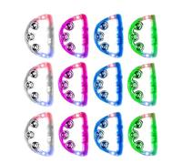 Kopinma 12 Pcs LED Tambourine Half Moon Hand Tambourine, Flashing Tambourine Glow Musical Tambourines, Jingles Bell Light, Handheld Tambourines for Adults Cheering Rhythm Wedding