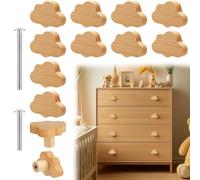 Kopinma 12 Pcs Wood Cloud Drawer Knobs, Cloud Shape Cabinet Knobs, Wooden Drawer Handles, Wood Cupboard Handles, for Chest of Drawers with Screws& Expansion Tube