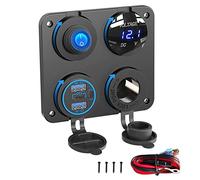 Kopinma 4-in-1 12V Switch Panel: QC3.0 and PD Ports, Digital Display Voltmeter, Lighter Socket and Rocker Toggle Switch with Waterproof Design for RV, Truck, Marine and More