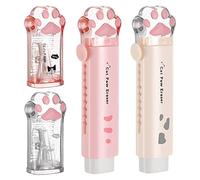 Kopinma 4 Pcs Cute Cat Pencil Sharpener and Cat Shaped Retractable Eraser Kawaii Pencil Sharpener Supplies