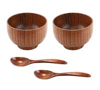 Kopinma 4-Piece Wooden Handmade Bowl and Spoon Set for Rice, Salad, Soup - Eco-Friendly Kitchen Tableware