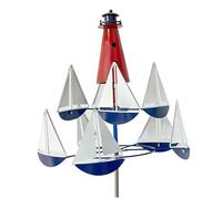 Kopinma Art Wind Sculpture Spinner, Lighthouse Sailboat Windmills, Nautical Wind Sculpture Decor for Yard Garden Outdoor, Metal Wind Spinner Windmill Stakes for Yard Lawn