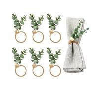Kopinma Eucalyptus Napkin Rings Greenery Leaf Boho Napkin Rings, Easter Napkin Rings, Wood Bead Farmhouse Napkin Ring Holder, Table Decoration Napkins Rings, Wedding Napkin Rings