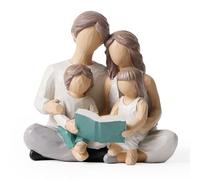 Kopinma Happy family of 4 Figurines, Resin Family Figurine Sculpture,Figure Statue Gifts, Family of 4 Reading Book Ornament Figurines for Mom Dad Son Daughter Statue, Home Decor