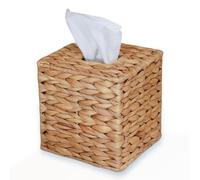Kopinma Square Rattan Tissue Box Cover, Water Hyacinth Handwoven Tissue Box Cover, Handmade Wicker Napkin Box Holder, Rustic Tissue Storage Case Dispenser Decorative on Table and Bathroom