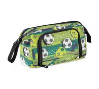 KOPIRIT Ball Soccer Green Print Pencil Case Pouch Big Capacity Pencil Bag Box Organizer Pen Case with Compartmens Stationery Organizer for Girls Boys Women School College Office