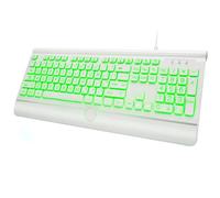 KOPJIPPOM Large Print Backlit Computer Keyboard, USB Full Size Wired Keyboards with 7-Colors Backlight, Wrist Rest, Light Up Keyboard for Windows, PC, Laptop - Easy to See, Easy to Setup