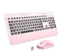 KOPJIPPOM Silent Wireless Keyboard and Mouse Combo - Keyboard with Large Print Cover, 2.4GHz Full-Sized Ergonomic Keyboard with Wrist Rest and Rechargeable Mouse for Laptop, PC, Notebook, Desktop
