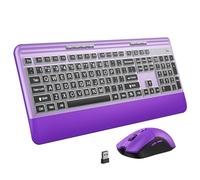 KOPJIPPOM Silent Wireless Keyboard and Mouse Combo - Keyboard with Large Print Cover, 2.4GHz Full-Sized Ergonomic Keyboard with Wrist Rest and Rechargeable Mouse for Laptop, PC, Notebook, Desktop