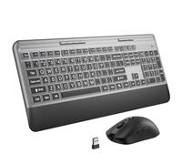 KOPJIPPOM Silent Wireless Keyboard and Mouse Combo - Keyboard with Large Print Cover, 2.4GHz Full-Sized Ergonomic Keyboard with Wrist Rest and Rechargeable Mouse for Laptop, PC, Notebook, Desktop