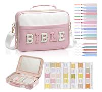 KOPKOFT Bible Cover Case for Women, Large Chenille Letter Leather Bible Case with Bible Study Accessories, Bible Study Supplies Bible Journaling Kit, Christmas Christian Gift for Women Girls (Pink)