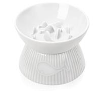 Kopmath Raised Cat Slow Feeder, Ceramic Slow Feeder Cat Bowl, Upgraded Ridges to Prevent Vomiting and Indigestion, No Spill High Edge for Dry/Wet Food, Heavy and Stable, Easy to Clean Pet Bowls