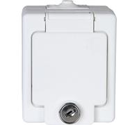 Kopp 105602008 surface-mounted plug-in socket for damp rooms with protective contact, with hinged lid and security lock, IP 44, standard