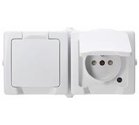 Kopp 137102006 central protective contact socket 2-way with hinged cover and increased contact protection AP-FR Nautic arctic white (only for countries with MSK)