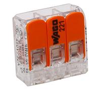 Kopp 33346405 WAGO Plug-in Terminal 3-Way with Lever for Flexible Wires Can be Opened Transparent 1.5-2.5 mm² Pack of 10, Grey/Orange