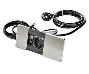 Kopp 939622018 VersaPAD recessed socket, 1 RJ45 socket CAT 6 UTP, including 2 m connection cable, IP20, 3400 W, 250 V, stainless steel