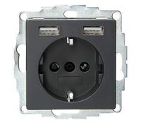 Kopp Athenis 296215182 Flush-Mounted Earthing Contact Socket with 2 USB Charging Sockets Anthracite